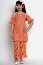 Girl's Orange Bandhani Printed Cotton Kurta Set