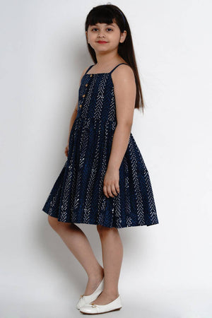 Girl's Blue Printed Cotton Dress