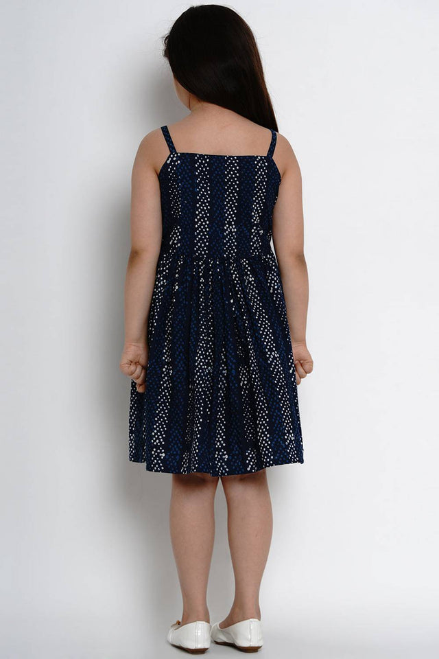 Girl's Blue Printed Cotton Dress