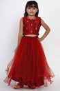 Girl's Maroon Embroidered Net Lehenga