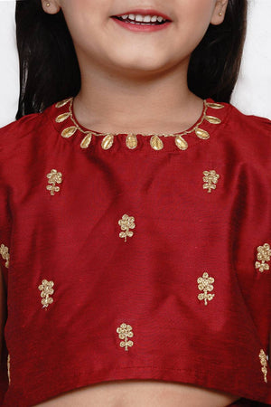 Girl's Maroon Embroidered Net Lehenga