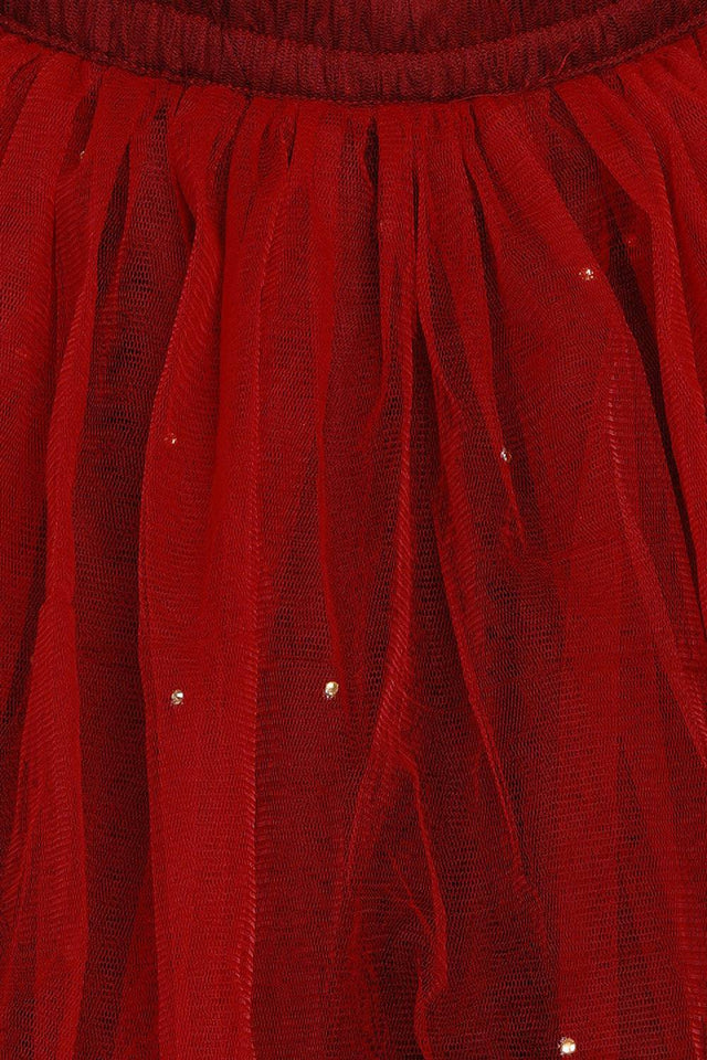 Girl's Maroon Embroidered Net Lehenga