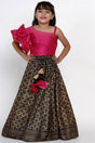 Girl's Black Foil Printed Silk Lehenga