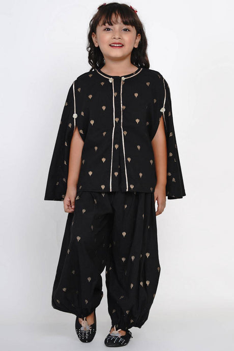 Girl's Black Embroidered Cotton Kurta Set