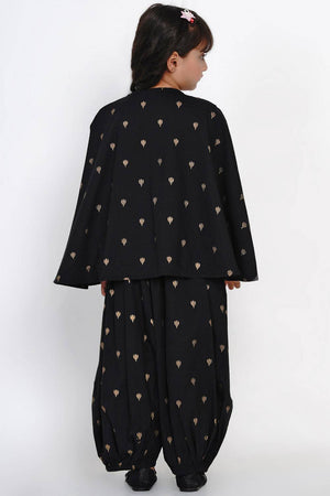 Girl's Black Embroidered Cotton Kurta Set