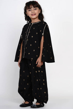 Girl's Black Embroidered Cotton Kurta Set
