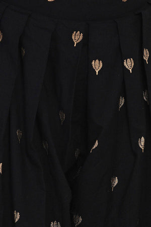 Girl's Black Embroidered Cotton Kurta Set