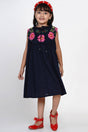 Girl's Blue Solid Flared Cotton Flared Dress