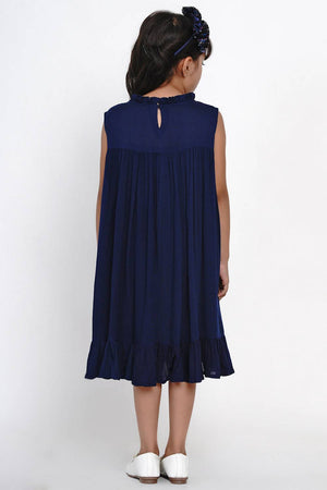 Girl's Blue Solid Cotton Dress (N2ZBBB189)