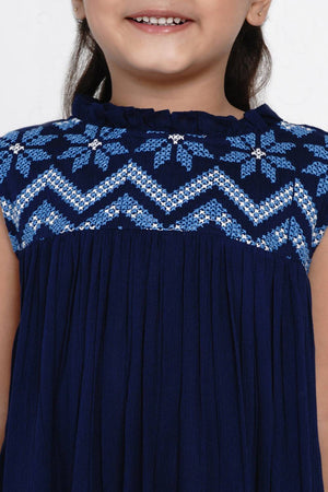 Girl's Blue Solid Cotton Dress (N2ZBBB189)