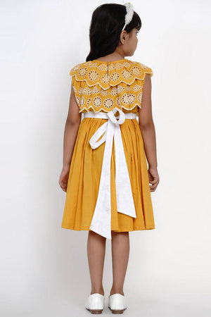 Girl's Mustard Solid Cotton Dress