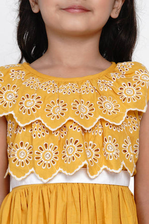 Girl's Mustard Solid Cotton Dress