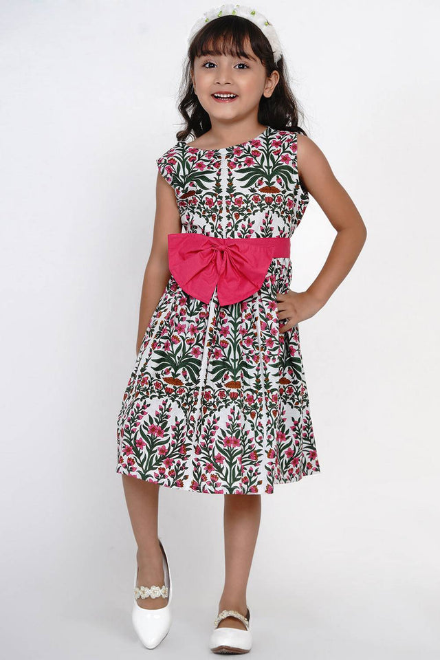 Girl's Pink Floral Printed Cotton Dress