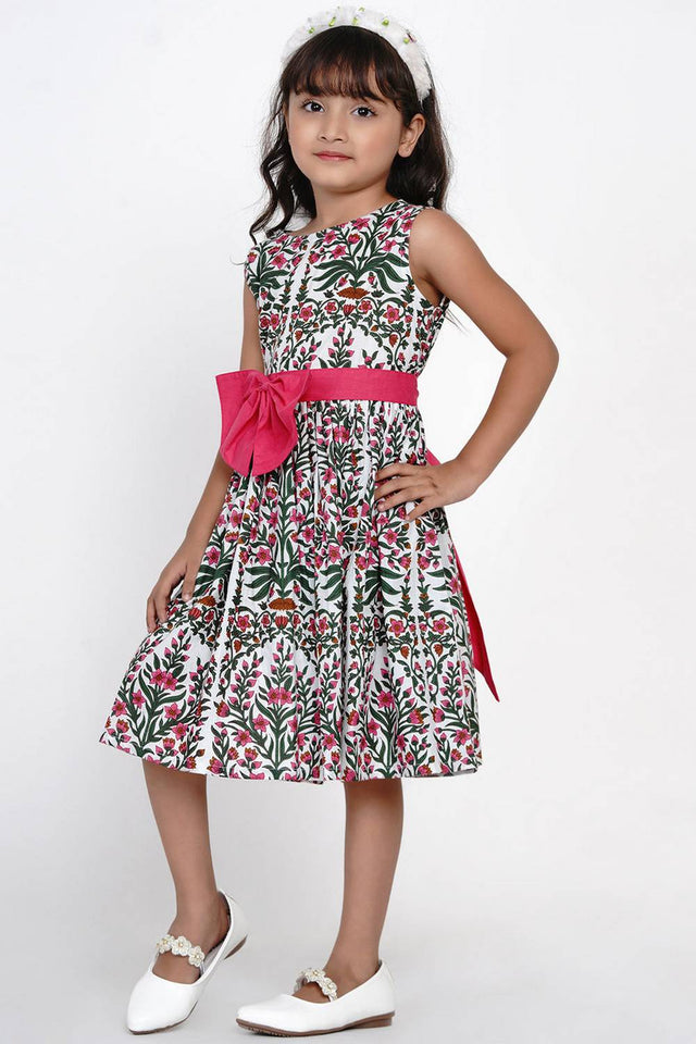 Girl's Pink Floral Printed Cotton Dress