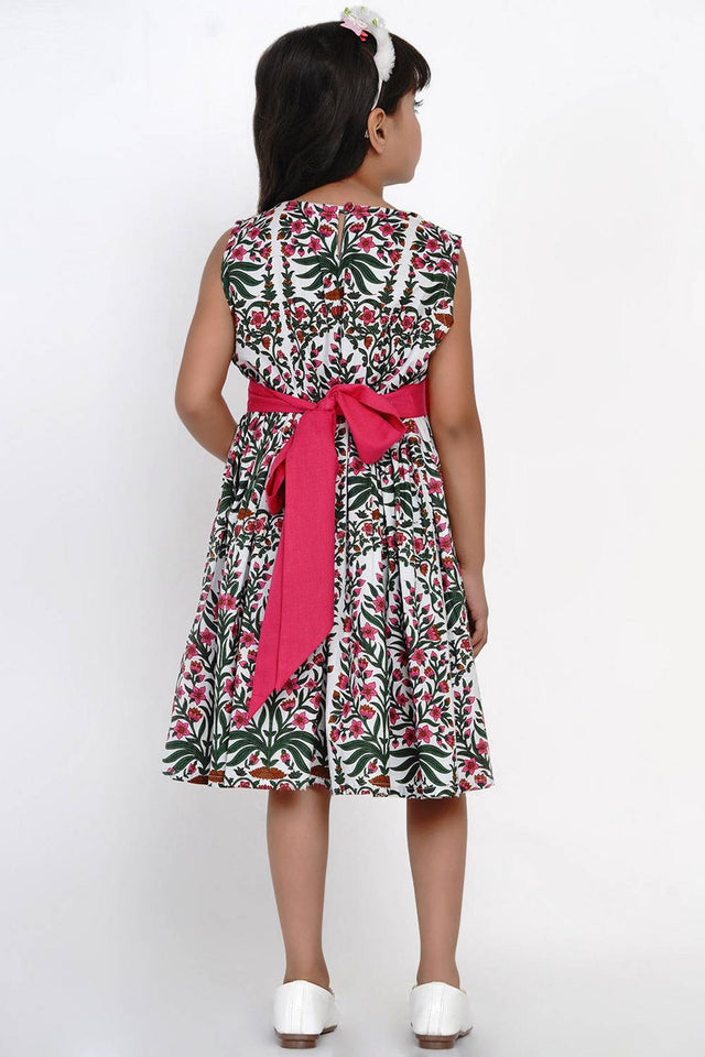 Girl's Pink Floral Printed Cotton Dress