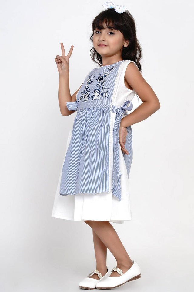 Girl's Blue Stripe Cotton Dress (N2ZBBB198)