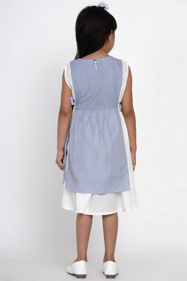 Girl's Blue Stripe Cotton Dress (N2ZBBB198)