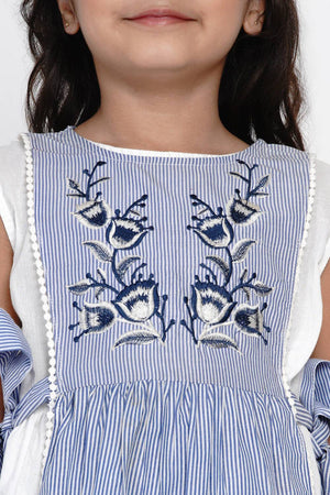 Girl's Blue Stripe Cotton Dress (N2ZBBB198)