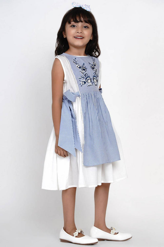 Girl's Blue Stripe Cotton Dress (N2ZBBB198)