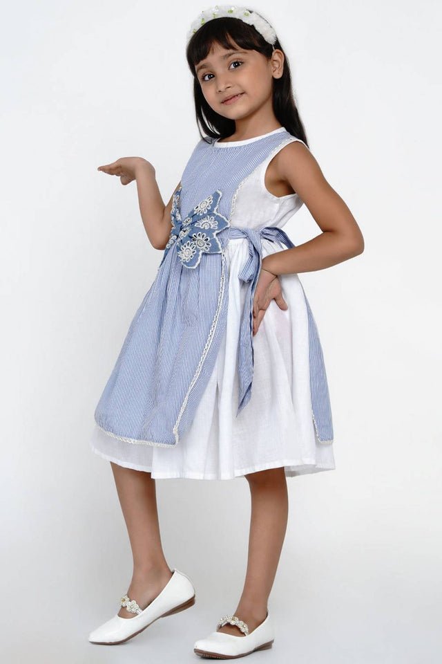 Girl's Blue Stripe Cotton Dress (N2ZBBB199)