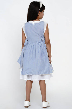 Girl's Blue Stripe Cotton Dress (N2ZBBB199)