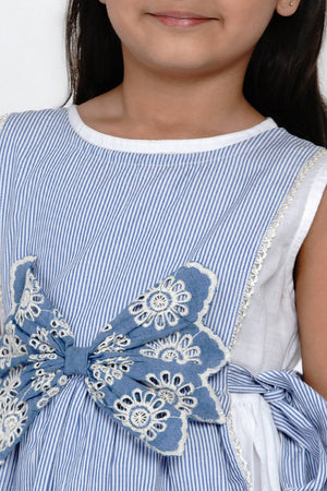 Girl's Blue Stripe Cotton Dress (N2ZBBB199)