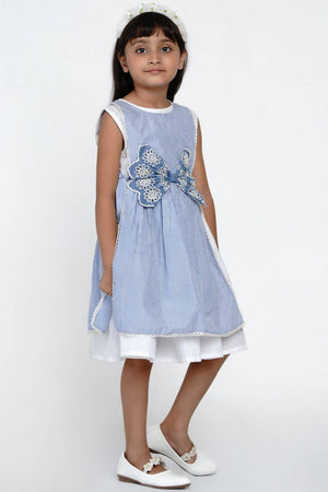 Girl's Blue Stripe Cotton Dress (N2ZBBB199)