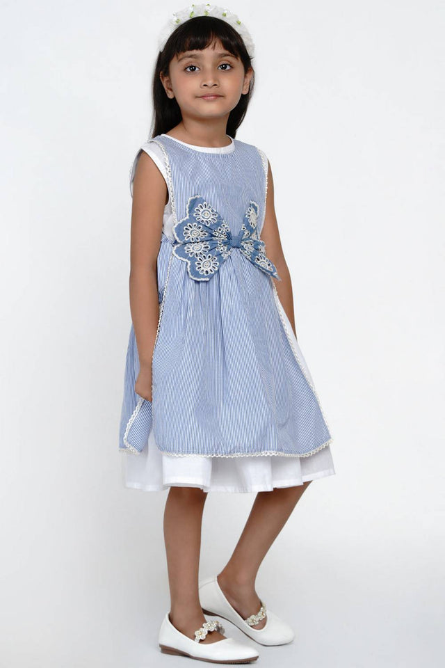 Girl's Blue Stripe Cotton Dress (N2ZBBB199)