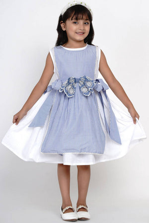 Girl's Blue Stripe Cotton Dress (N2ZBBB199)