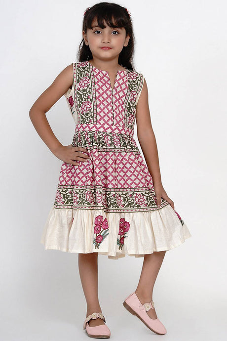 Girl's Multi-Color Floral Printed Cotton Dress