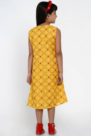 Girl's Yellow Bandhani Printed Cotton Dress (N2ZBBB212)