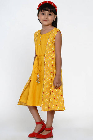 Girl's Yellow Bandhani Printed Cotton Dress (N2ZBBB212)
