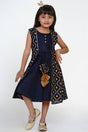 Girl's Blue Embroidered Flared Cotton Flared Dress