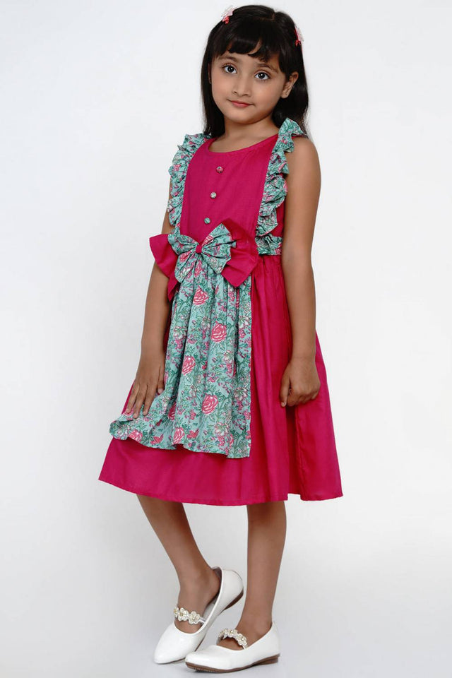 Girl's Pink Floral Printed Cotton Dress