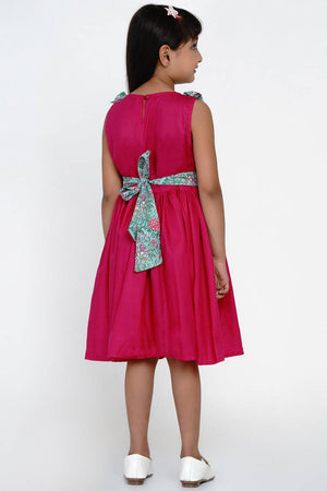 Girl's Pink Floral Printed Cotton Dress