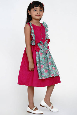 Girl's Pink Floral Printed Cotton Dress
