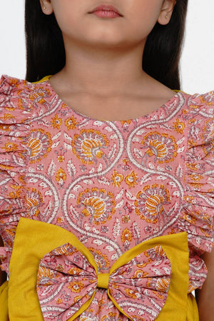 Girl's Pink Floral Printed Cotton Dress