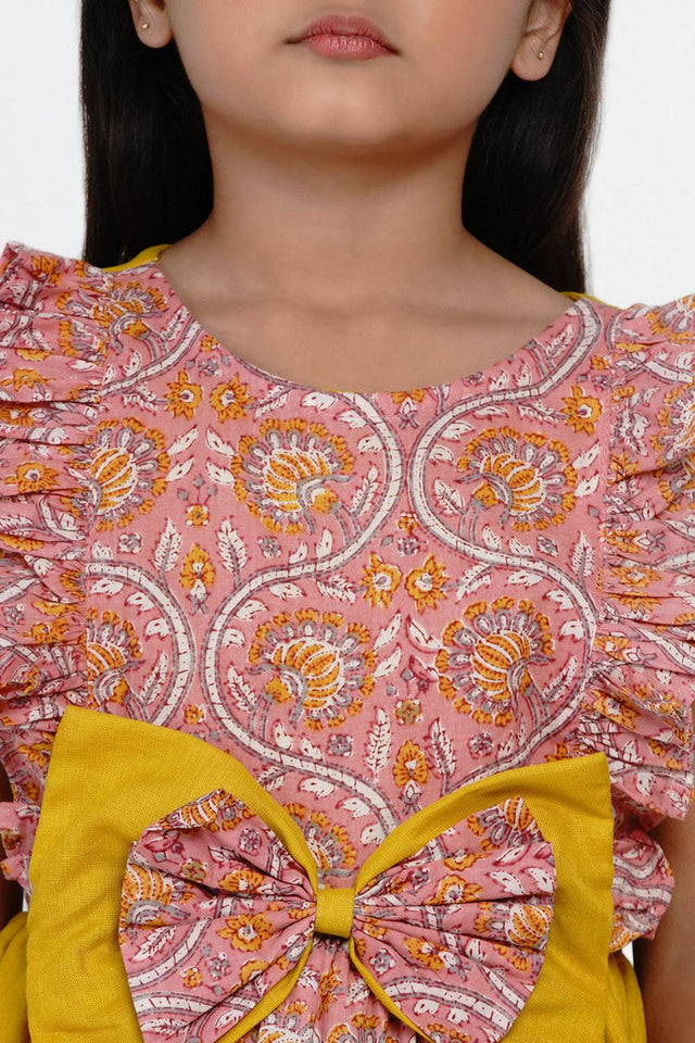 Girl's Pink Floral Printed Cotton Dress