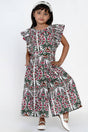Girl's White Floral Printed Cotton Jumpsuit