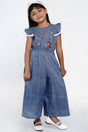 Girl's Blue Embroidered Cotton Jumpsuit