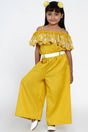 Girl's Mustard Solid Cotton Jumpsuit