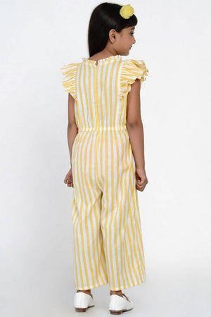 Girl's Yellow Stripe Cotton Jumpsuit