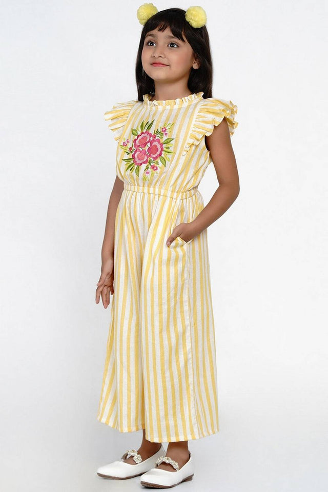 Girl's Yellow Stripe Cotton Jumpsuit