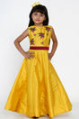 Girl's Mustard Embroidered Silk Dress