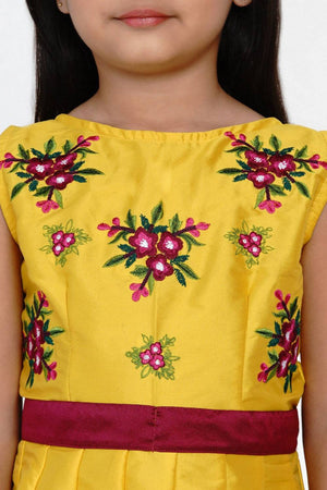 Girl's Mustard Embroidered Silk Dress