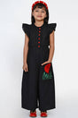 Girl's Black Solid Cotton Jumpsuit