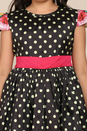 Girl's Black Floral Printed Silk Dress