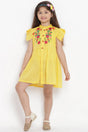 Girl's Yellow Embroidered Flared Cotton Flared Dress