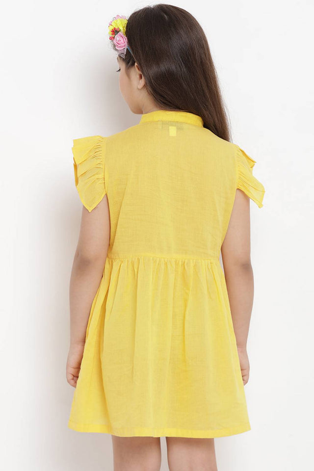 Girl's Yellow Embroidered Flared Cotton Flared Dress
