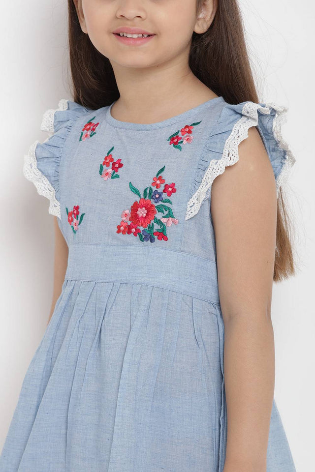 Girl's Blue Stripe Cotton Dress